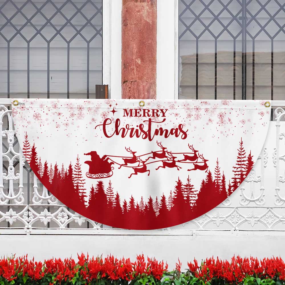 Christmas Half Fan Flag Santa Claus Reindeers Non-Pleated Fan Flag