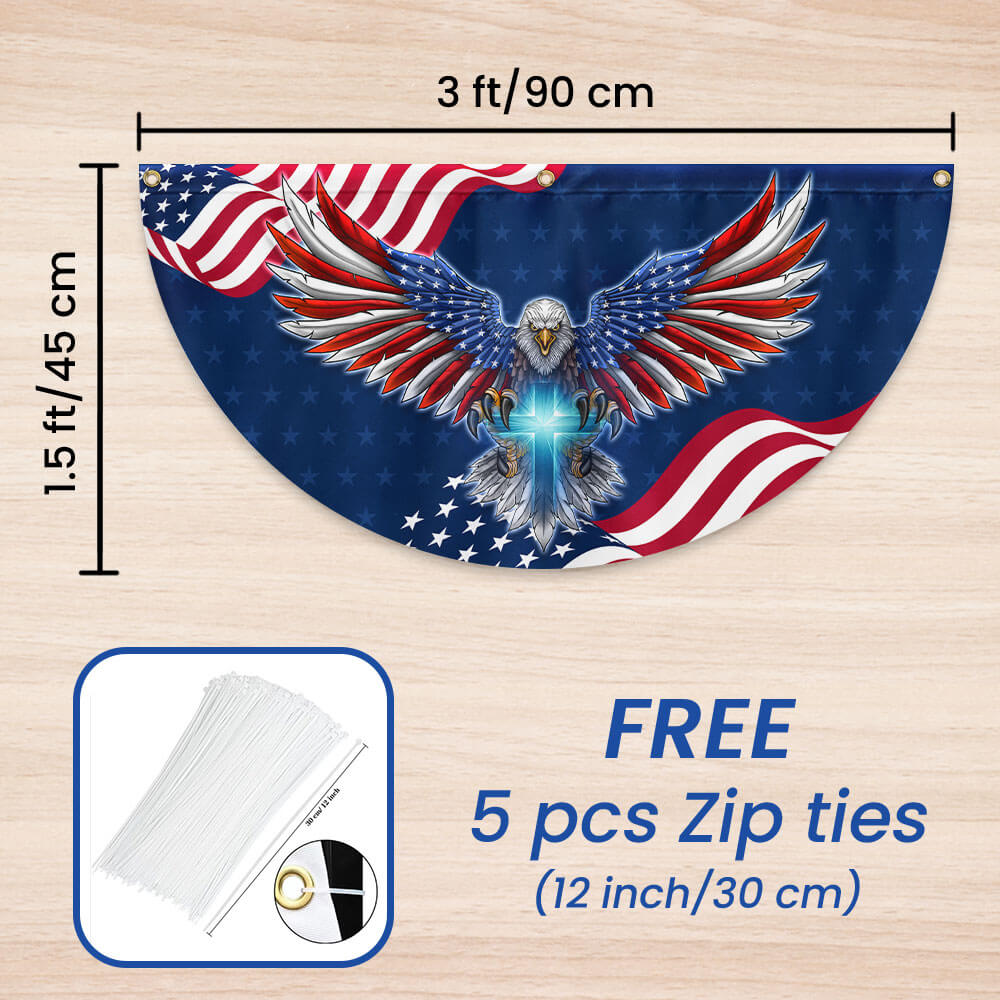 Flagwix American Flag - Patriotic Eagle with Christian Cross American Non-Pleated Fan Flag