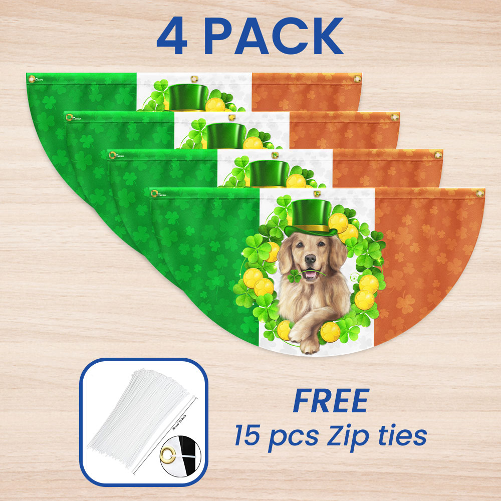 Irish Shamrock Golden Retriever St. Patrick’s Day Non-Pleated Fan Flag
