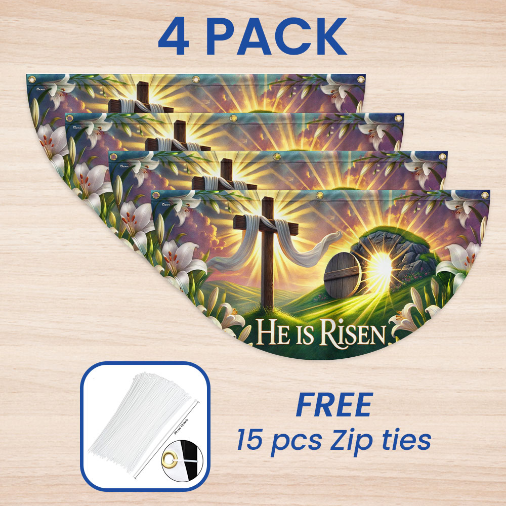 Easter Cross He Is Risen Non-Pleated Fan Flag