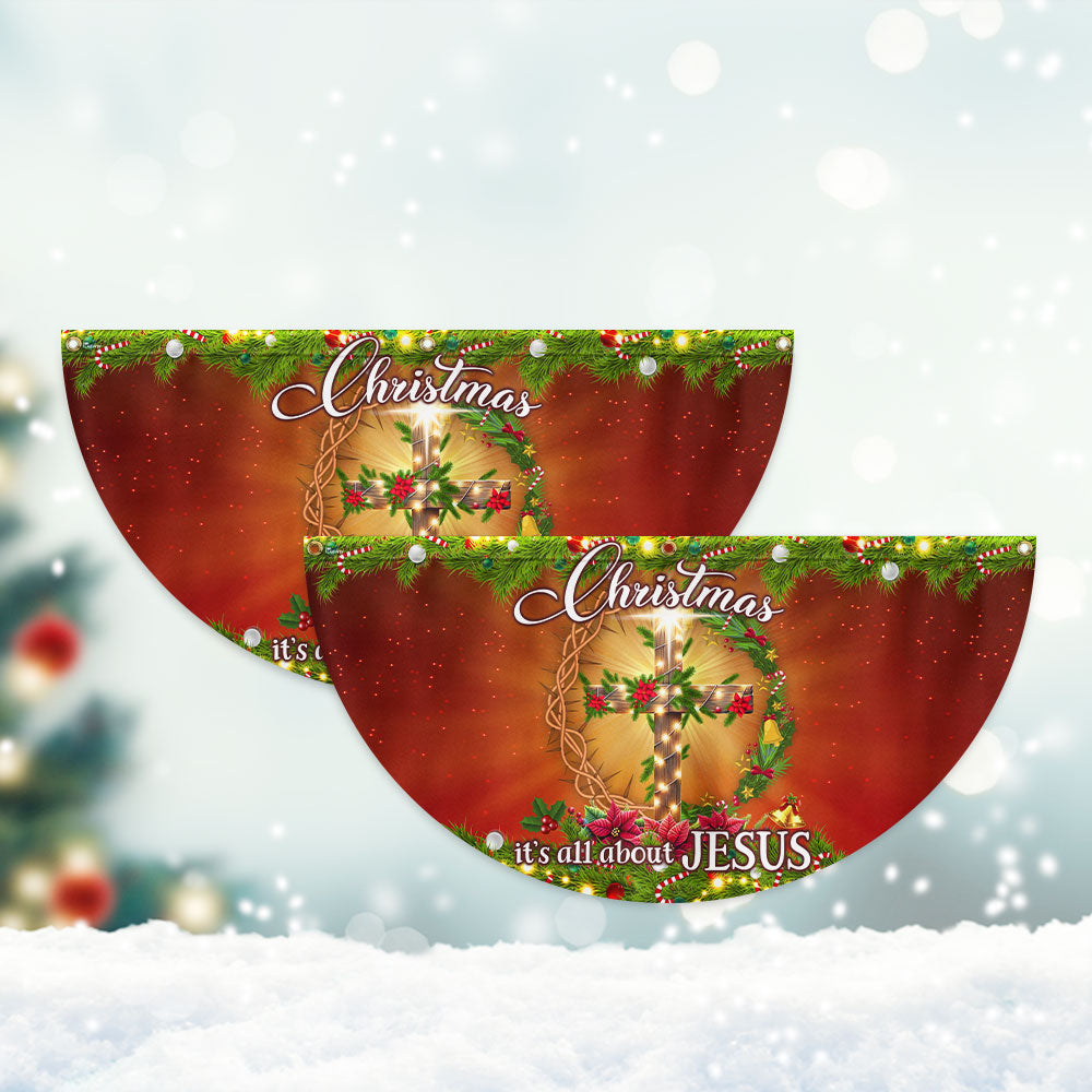 Christmas It's All About Jesus Christian Cross Non-Pleated Fan Flag