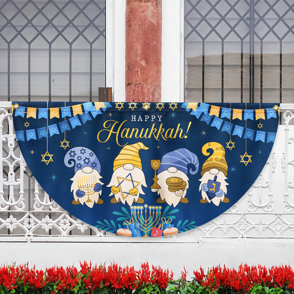 Happy Hanukkah Jewish Holiday Gnomes Non-Pleated Fan Flag