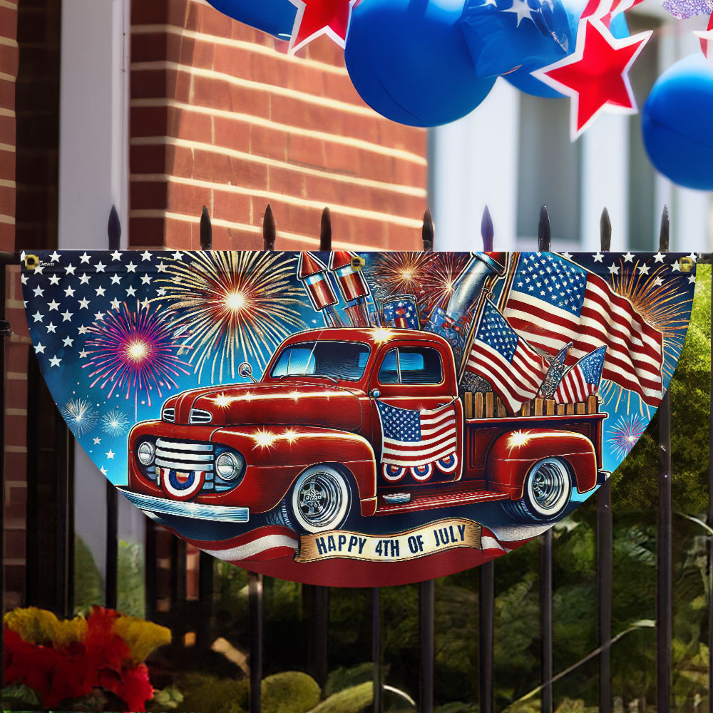 American Flag - Happy 4th Of july Red Pickup Truck Non-Pleated Fan Flag