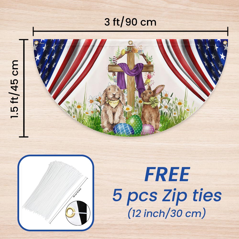 Happy Easter, Christian Cross, Bunny Easter Non-Pleated Fan Flag