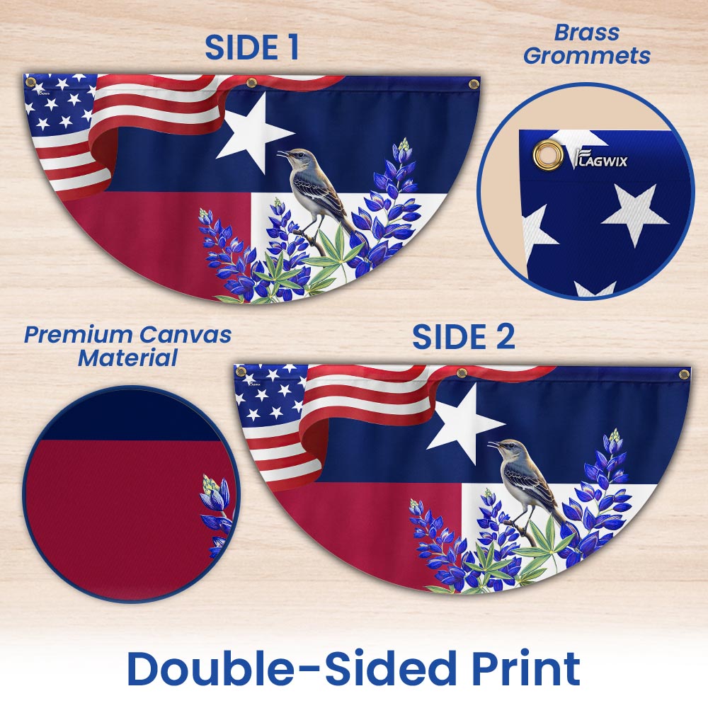 Texas with Northern Mockingbird And Bluebonnet, Texas Non-Pleated Fan Flag