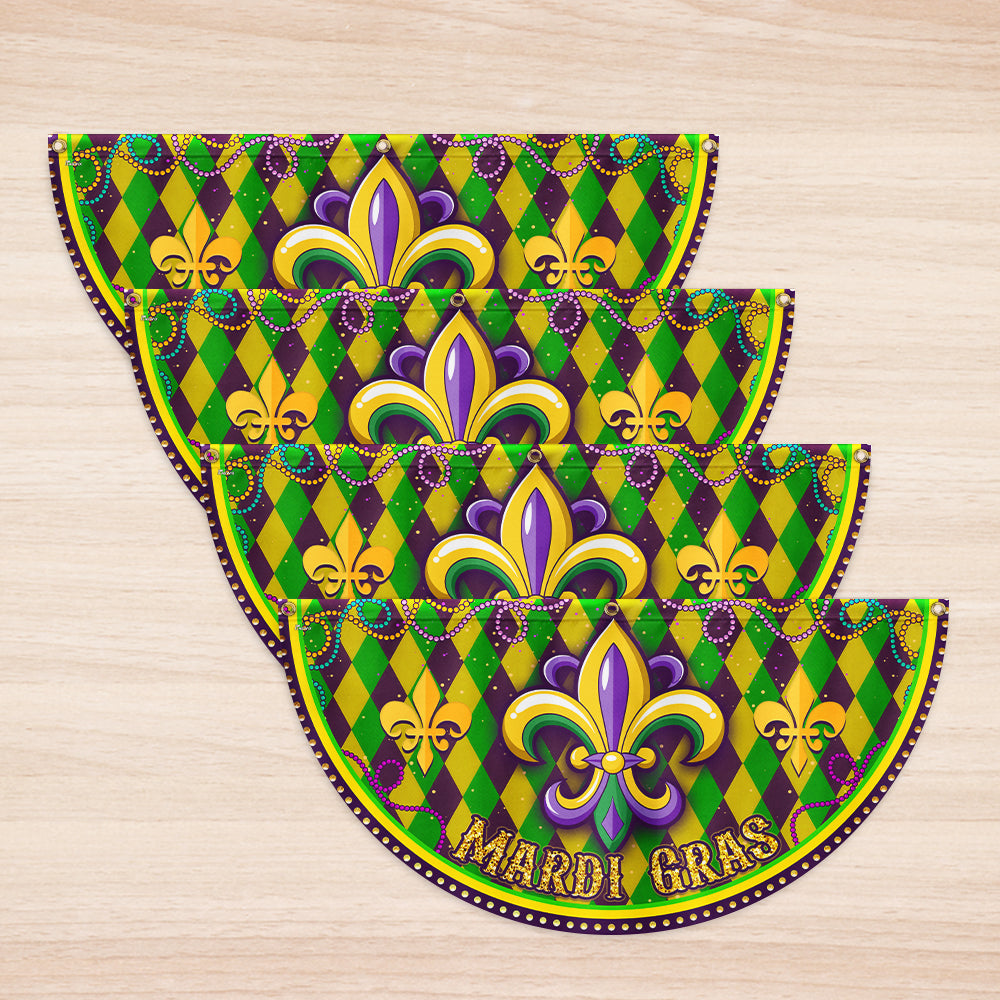 Happy Mardi Gras Fleur De Lis Non-Pleated Fan Flag