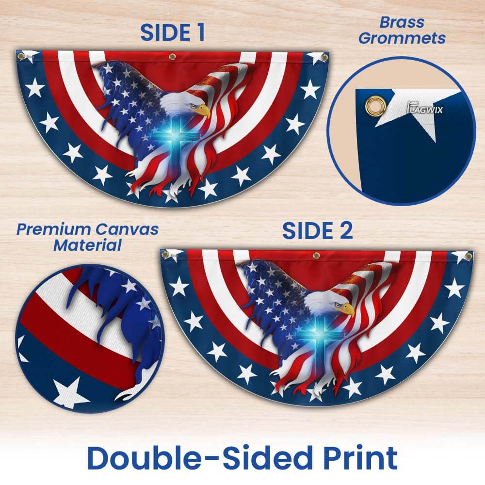 Patriot Eagle Christian Cross Non-Pleated Fan Flag 3-Day Shipping