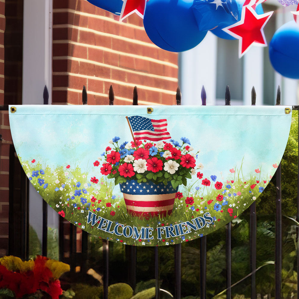 American Flag - Welcome Friends 4th of july Non-Pleated Fan Flag