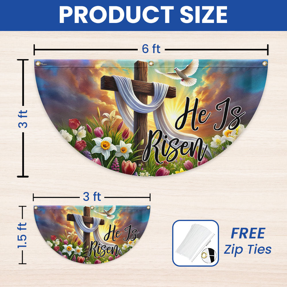 Christian Cross Easter Day He Is Risen Non-Pleated Fan Flag