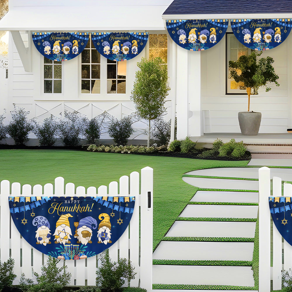 Happy Hanukkah Jewish Holiday Gnomes Non-Pleated Fan Flag