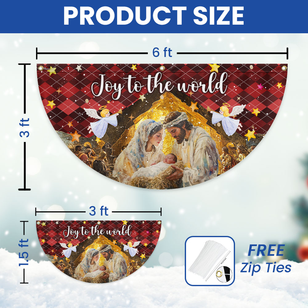 Holy Family Nativity Fan Flag - 'Joy to the World' Non-Pleated Christmas Décor - 3-Day Shipping