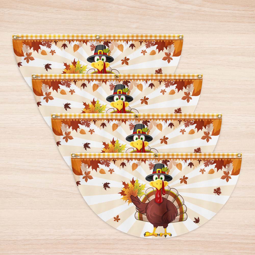 Fall Flag Happy Thanksgiving Turkey Non-Pleated Fan Flag