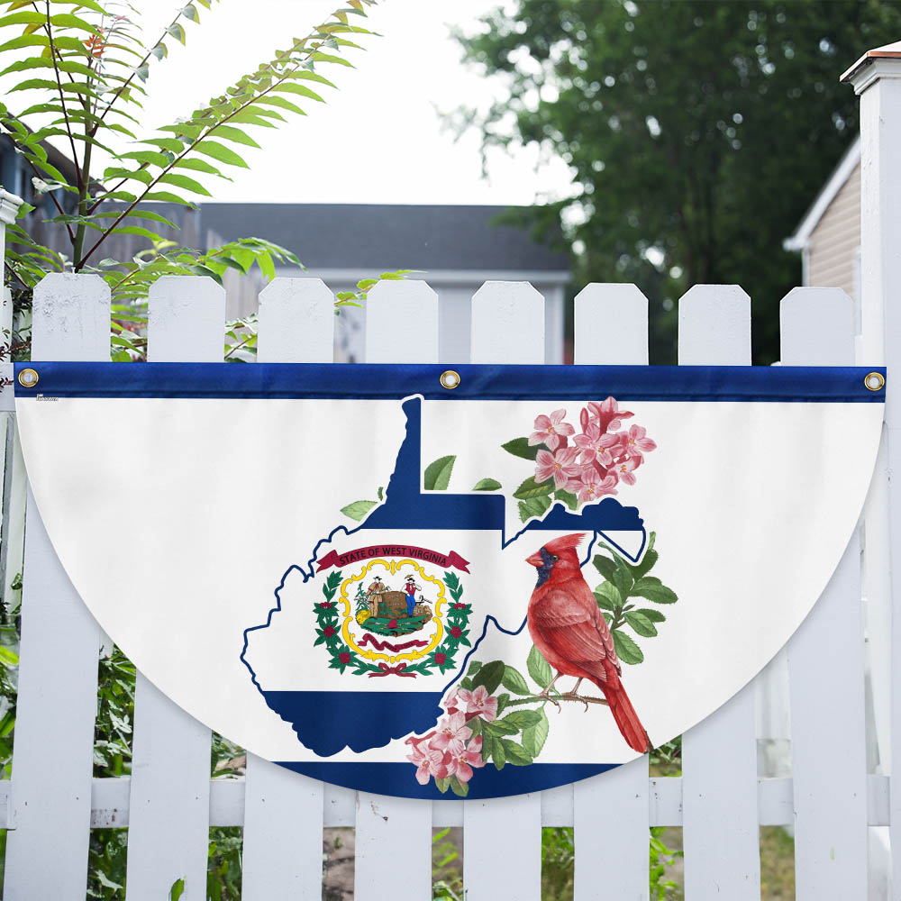 Cardinal and Rhododendron Flower, West Virginia Non-Pleated Fan Flag