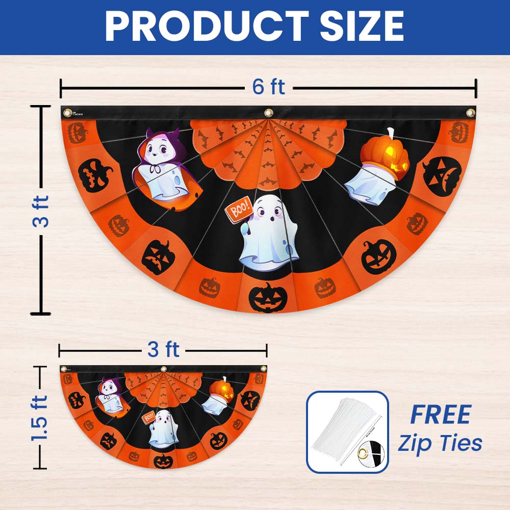 Happy Halloween Ghost Pumpkin Non-Pleated Fan Flag