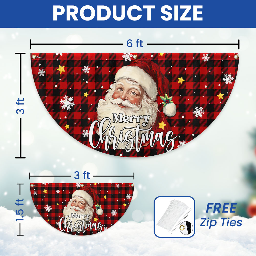 Santa Claus Merry Christmas Plaid Non-Pleated Fan Flag