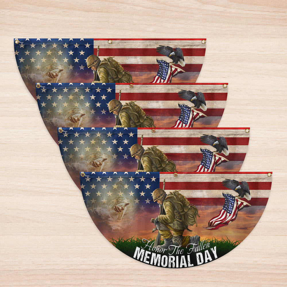 Memorial Day Honor The Fallen American Veteran Eagle Non-Pleated Fan Flag