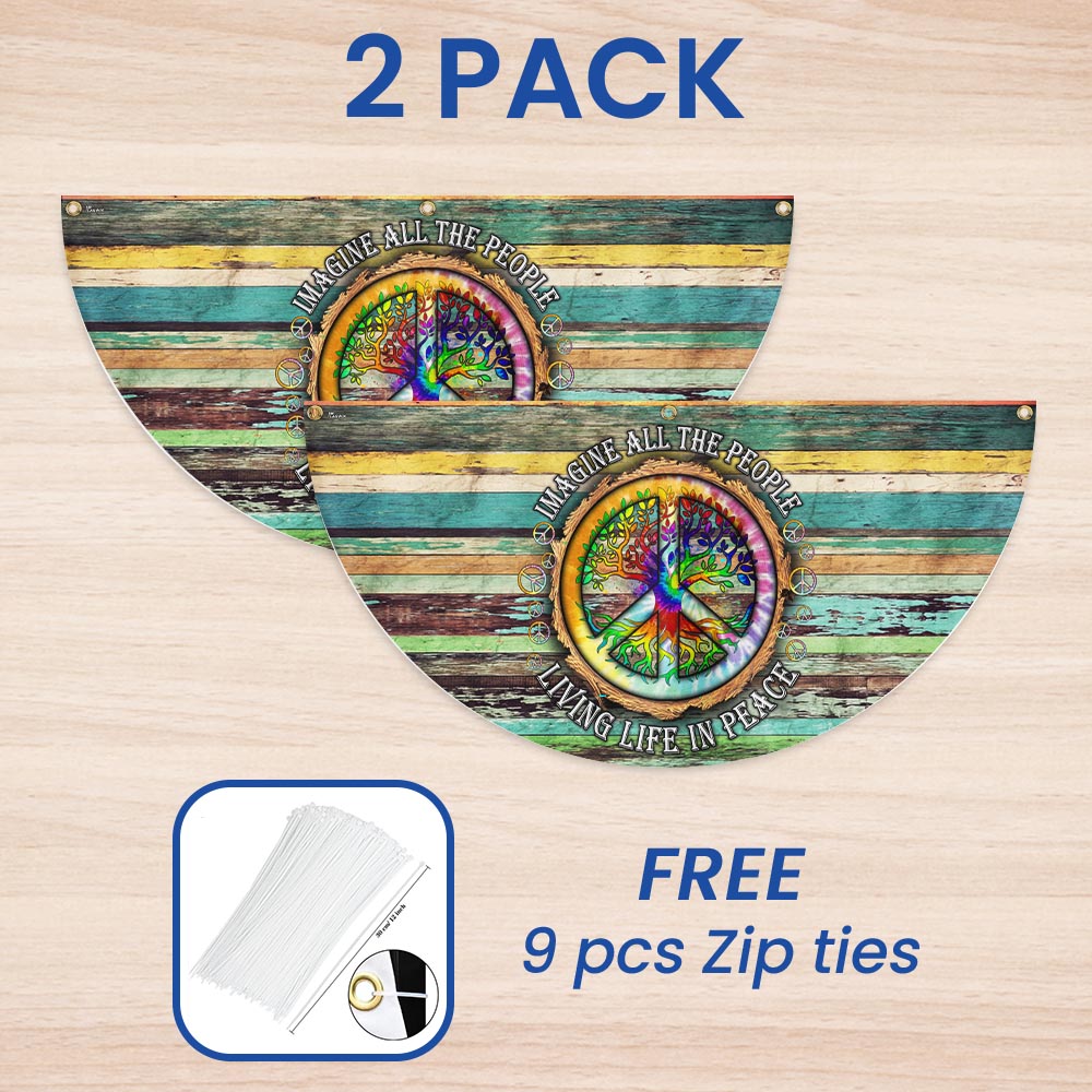 Peace Sign Hippie Flag Imagine All The People Living Life In Peace Non-Pleated Fan Flag