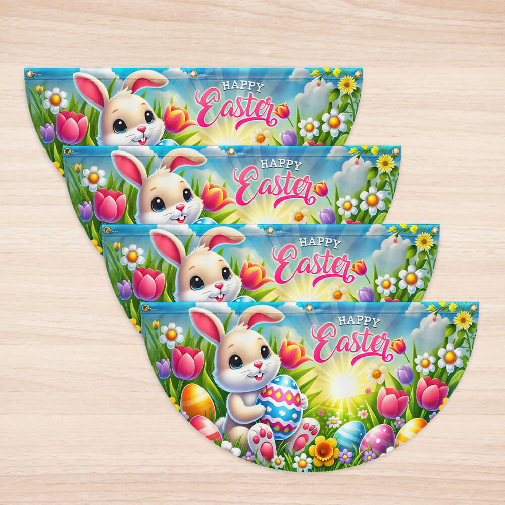 Happy Easter Bunny Rabbit Non-Pleated Fan Flag