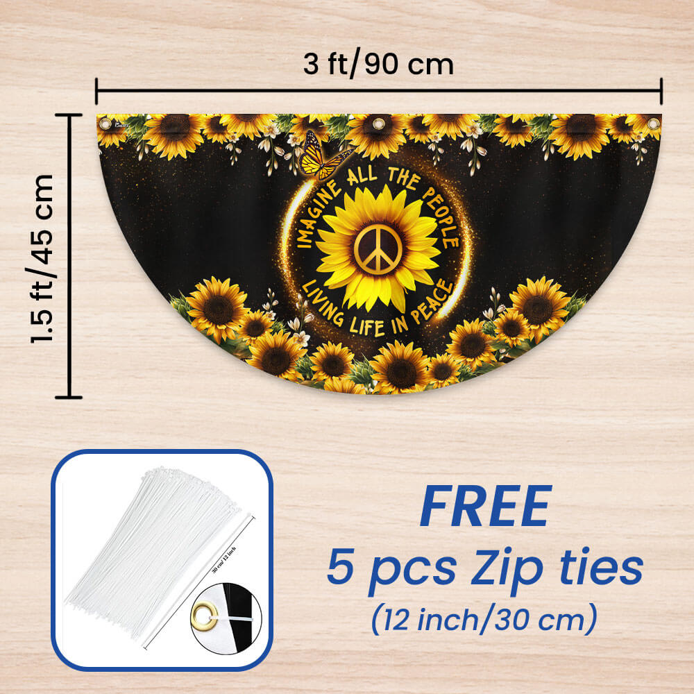 Hippie Sunflower Imagine All The People Living Life In Peace Non-Pleated Fan Flag