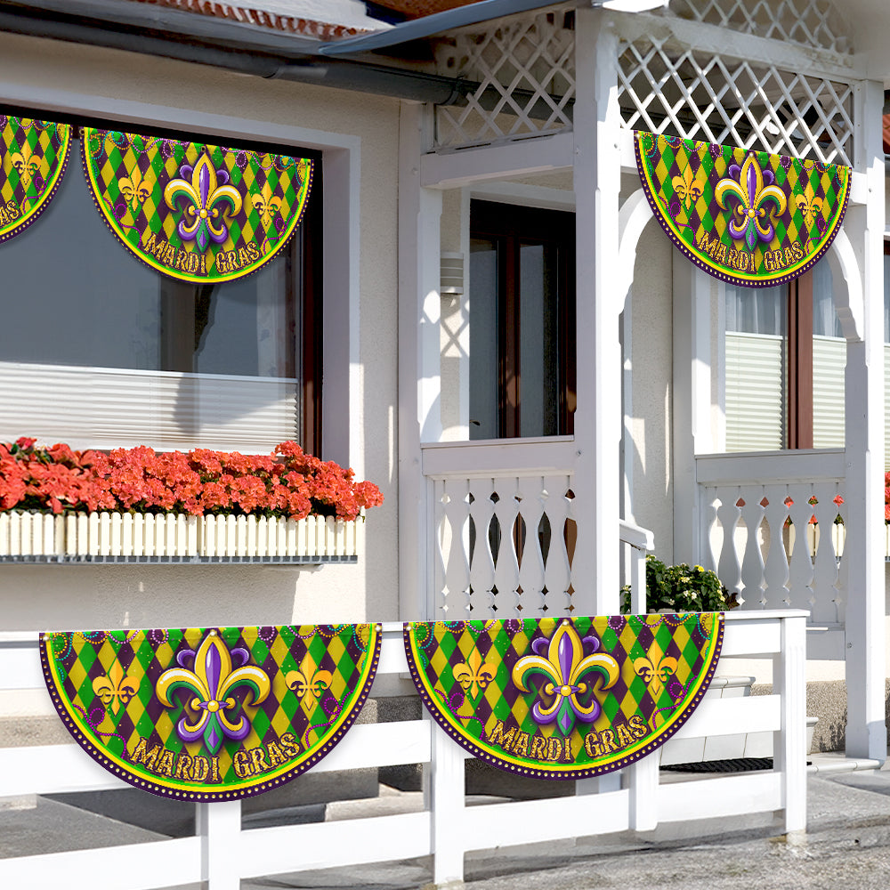 Happy Mardi Gras Fleur De Lis Non-Pleated Fan Flag