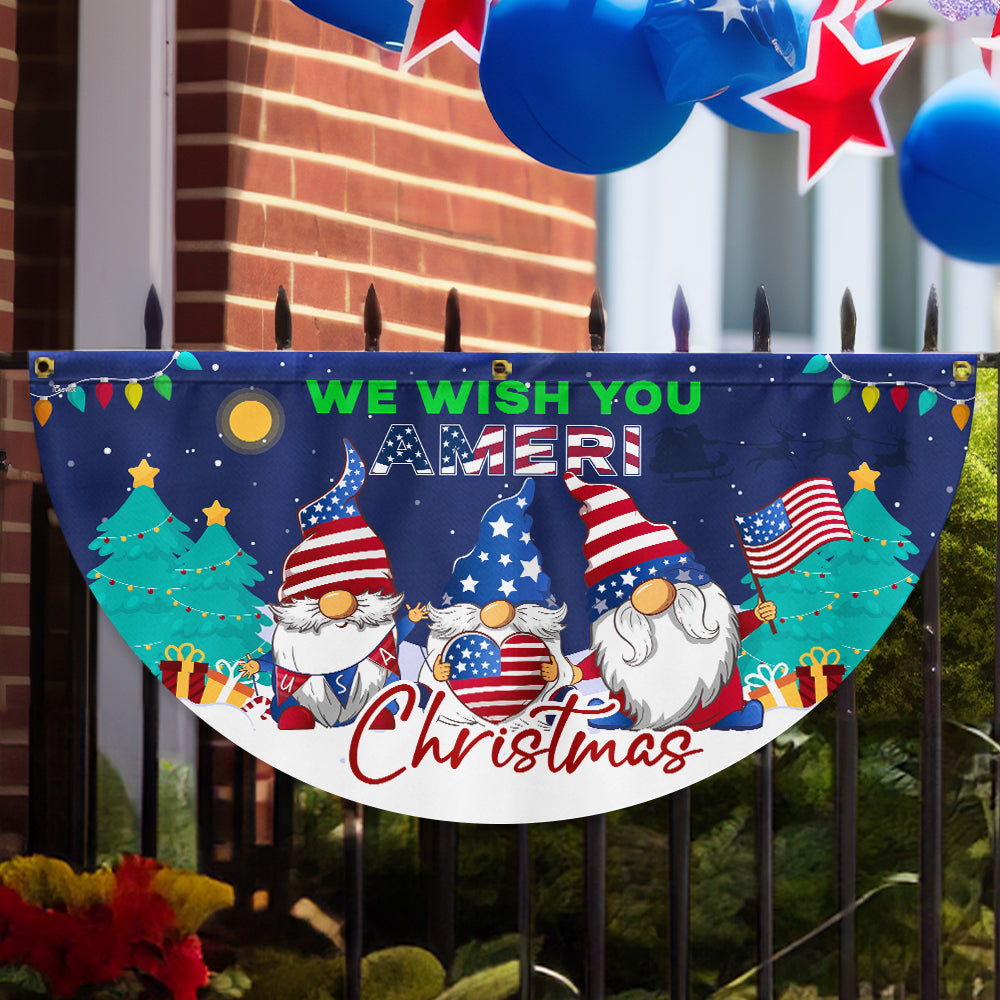Gnome Christmas We Wish You Ameri Christmas Non-Pleated Fan Flag