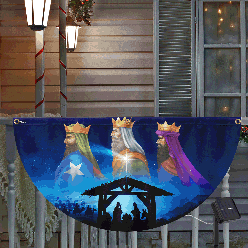 Nativity Three Wise Men We Three Kings Jesus Christmas Solar Led Fan Flag