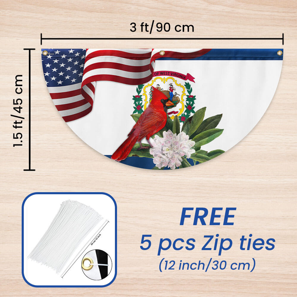 West Virginia Cardinal and Rhododendron Flower Non-Pleated Fan Flag
