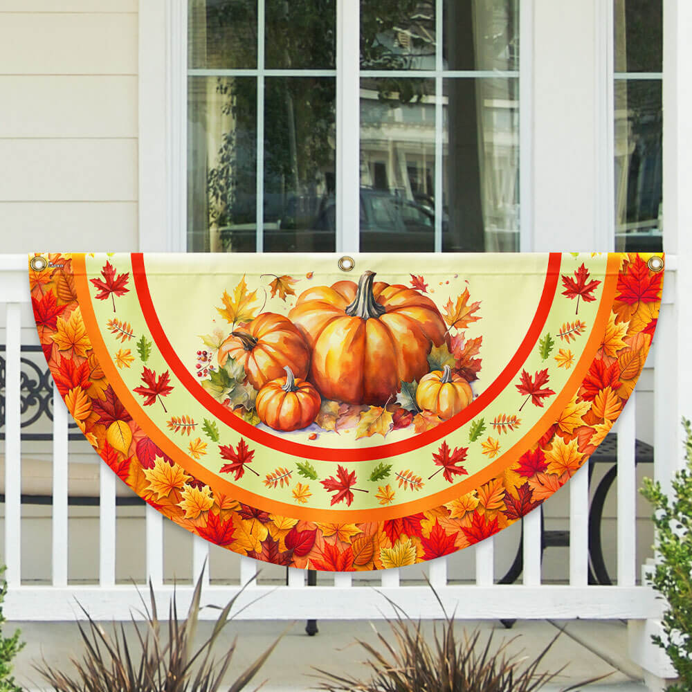 Fall Pumpkins Thanksgiving Non-Pleated Fan Flag
