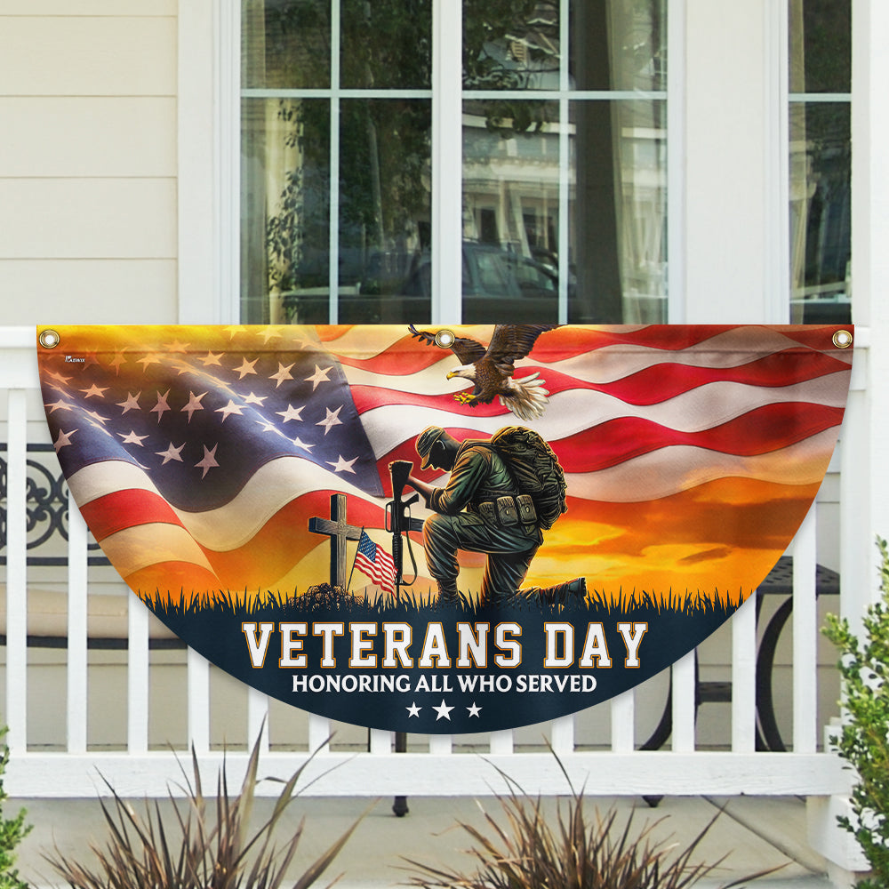 Veterans Day Honoring All Who Served Kneeling Soldier Non-Pleated Fan Flag