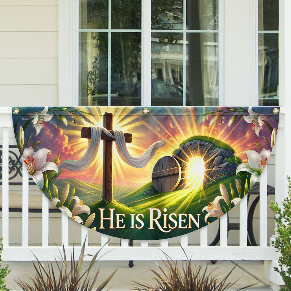 Easter Cross He Is Risen Non-Pleated Fan Flag