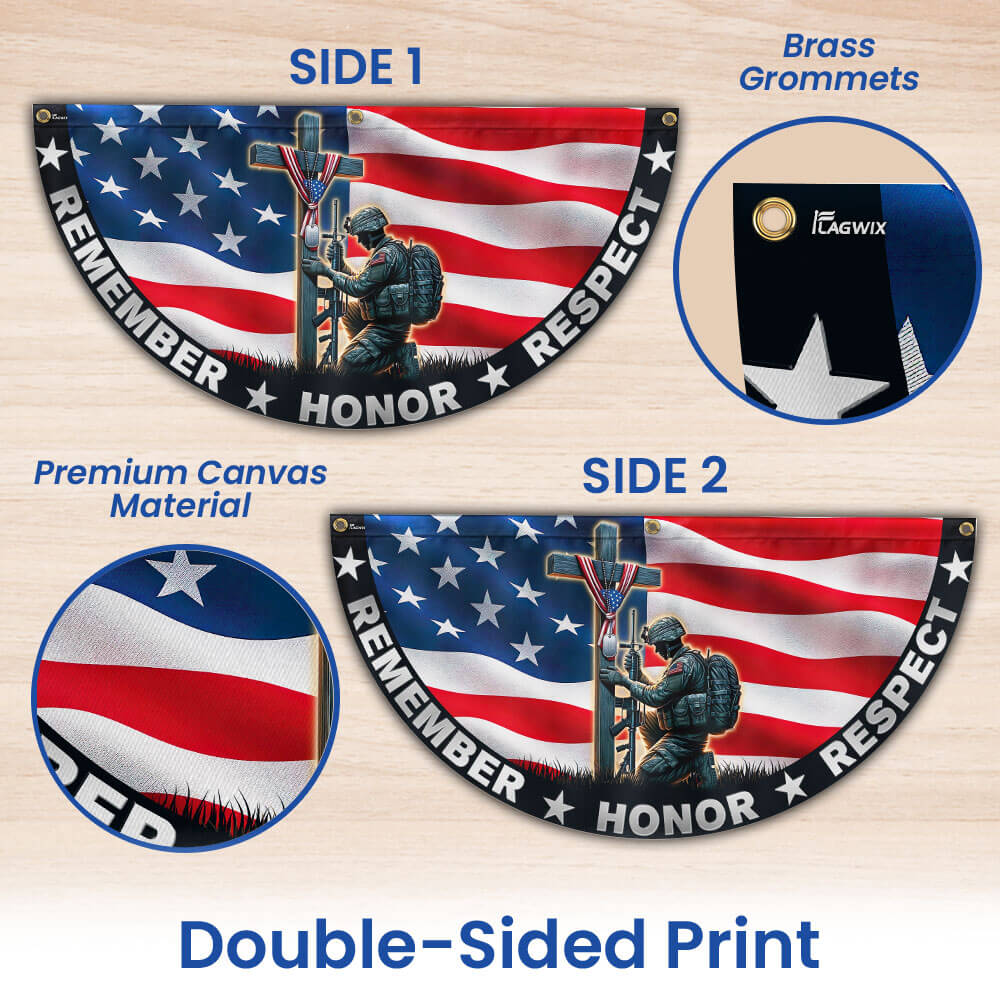 Stand For The Flag, Veteran Christian Cross Memorial Day Non-Pleated Fan Flag