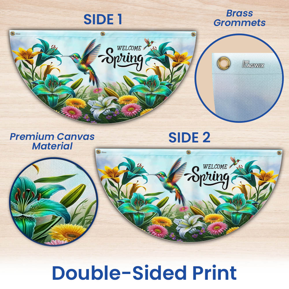 Welcome Spring Hummingbird Non-Pleated Fan Flag