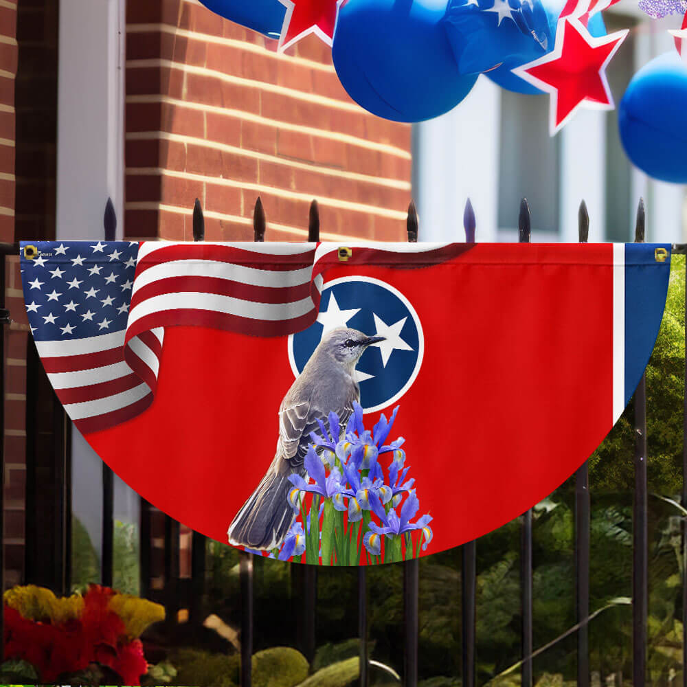 Tennessee State Mockingbird and Iris Flower Non-Pleated Fan Flag