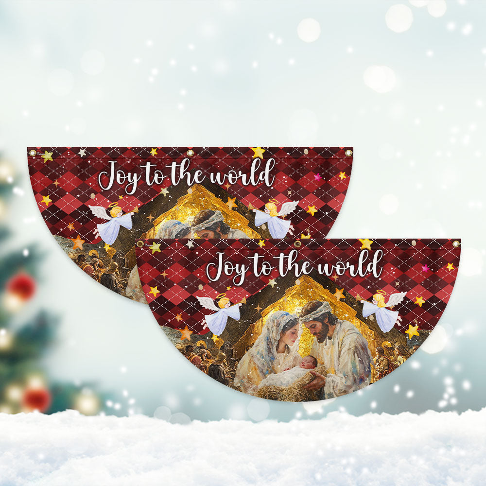Holy Family Nativity Fan Flag - 'Joy to the World' Non-Pleated Christmas Décor - 3-Day Shipping