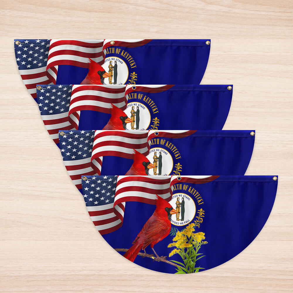Kentucky State Cardinal and Goldenrod Flower Non-Pleated Fan Flag