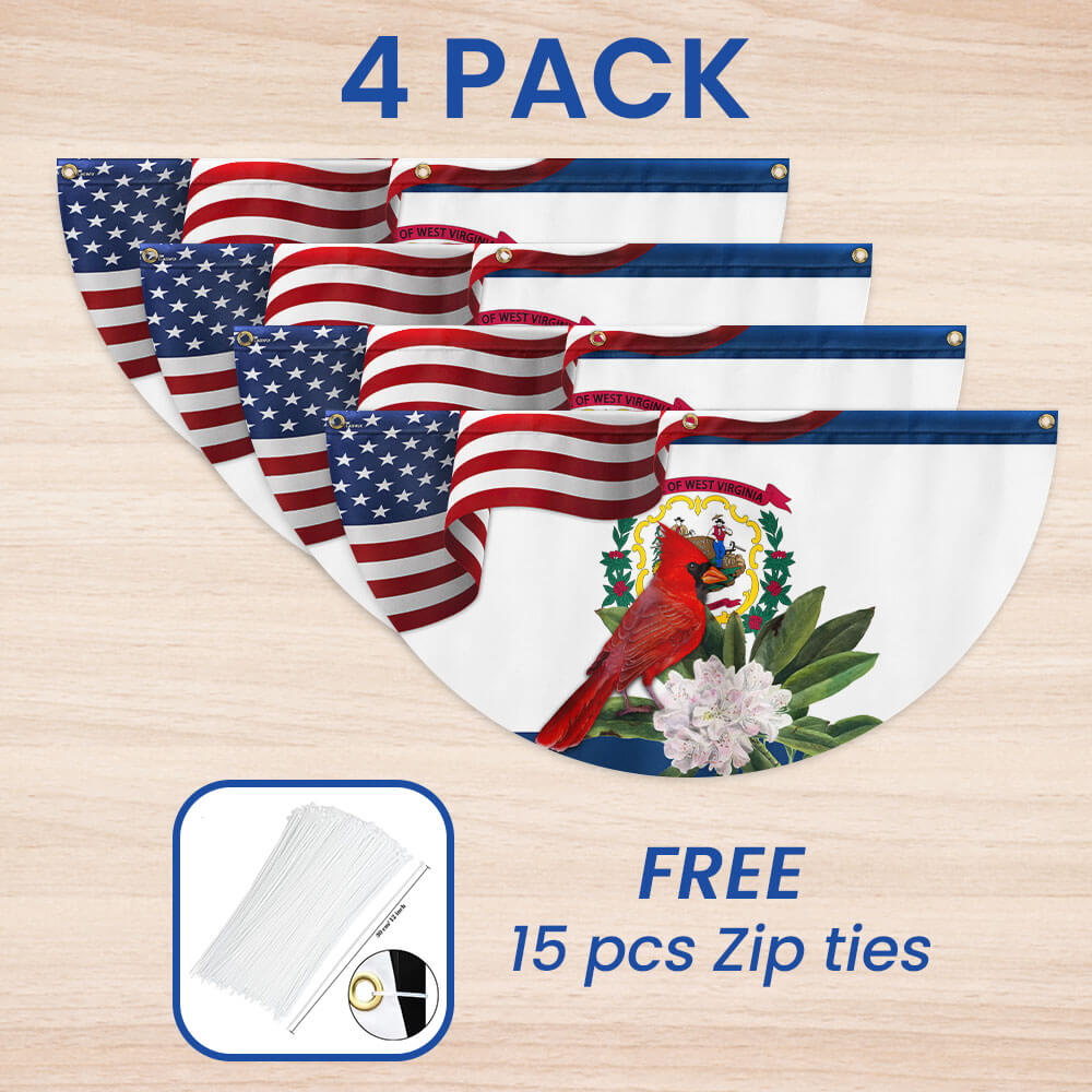 West Virginia Cardinal and Rhododendron Flower Non-Pleated Fan Flag