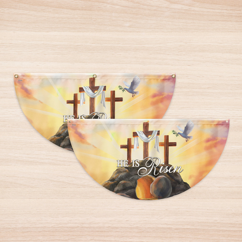 He Is Risen Easter Christian Cross Religious Non-Pleated Fan Flag