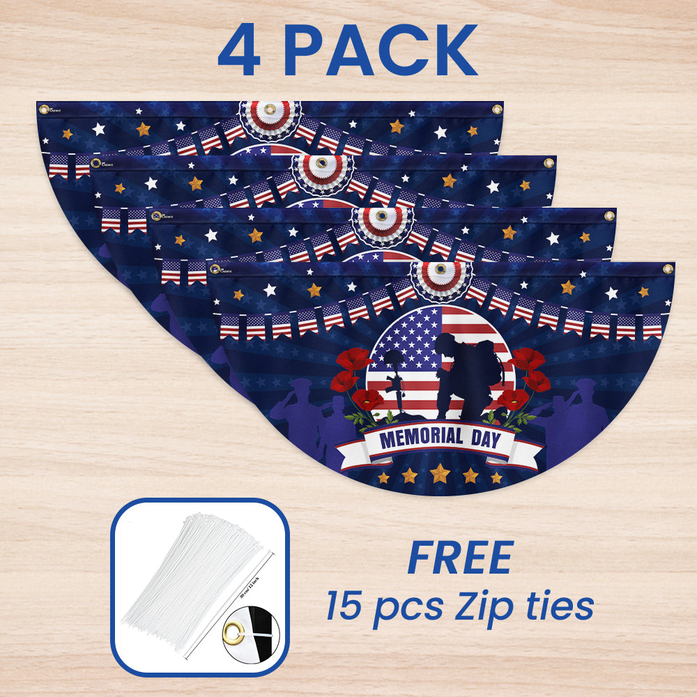 Memorial Day Veteran Kneeling Non-Pleated Fan Flag