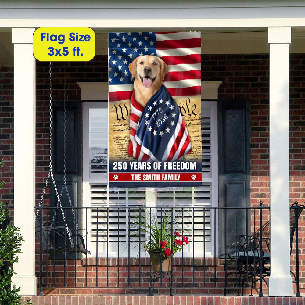 Dog American Flag, Personalized 250 Years of Freedom Golden Retriever Flag