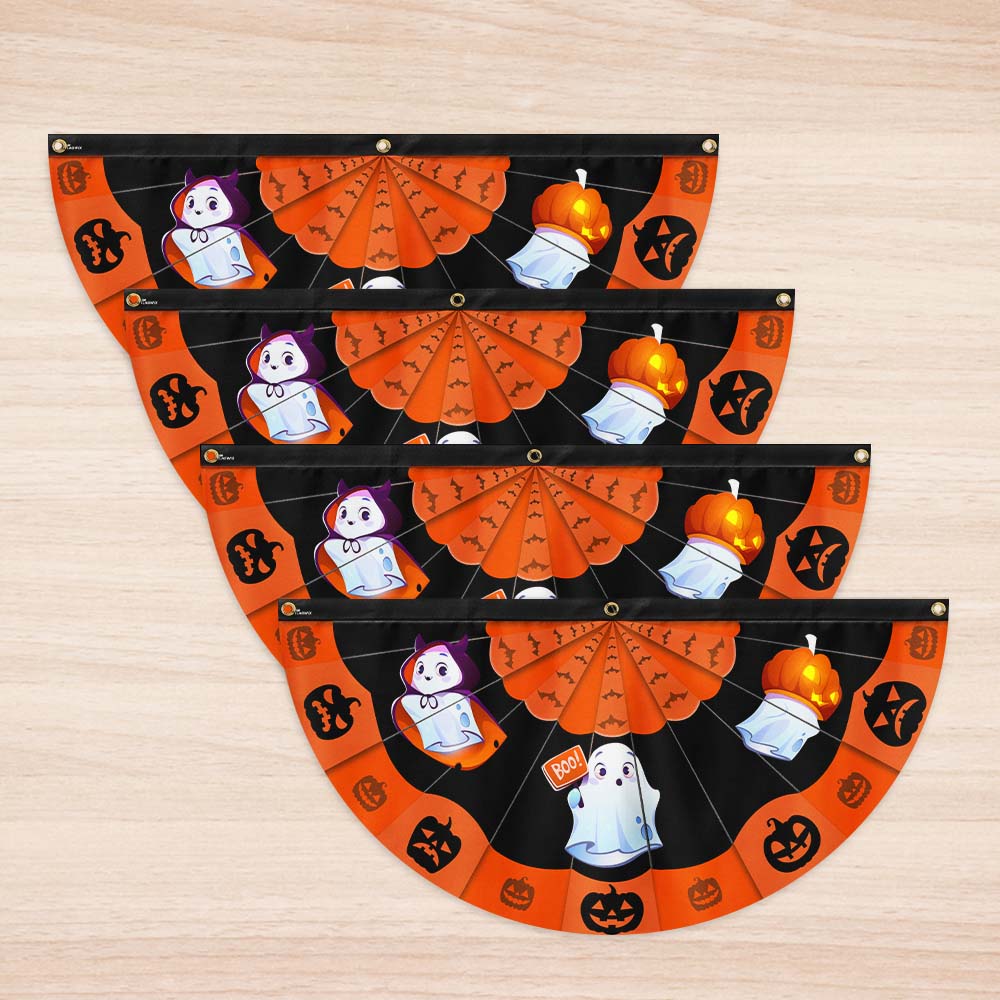 Happy Halloween Ghost Pumpkin Non-Pleated Fan Flag