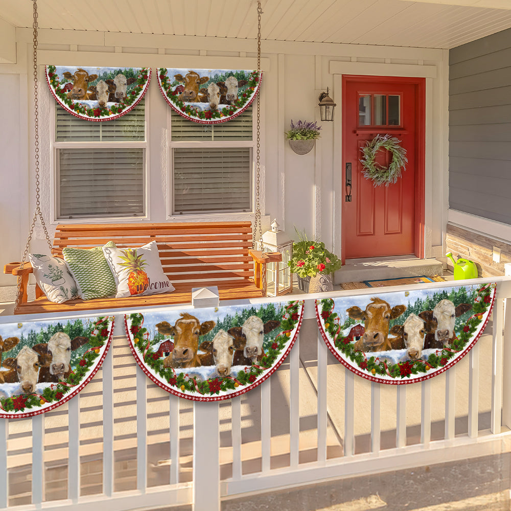 Cow Cattle Christmas Farm Non-Pleated Fan Flag