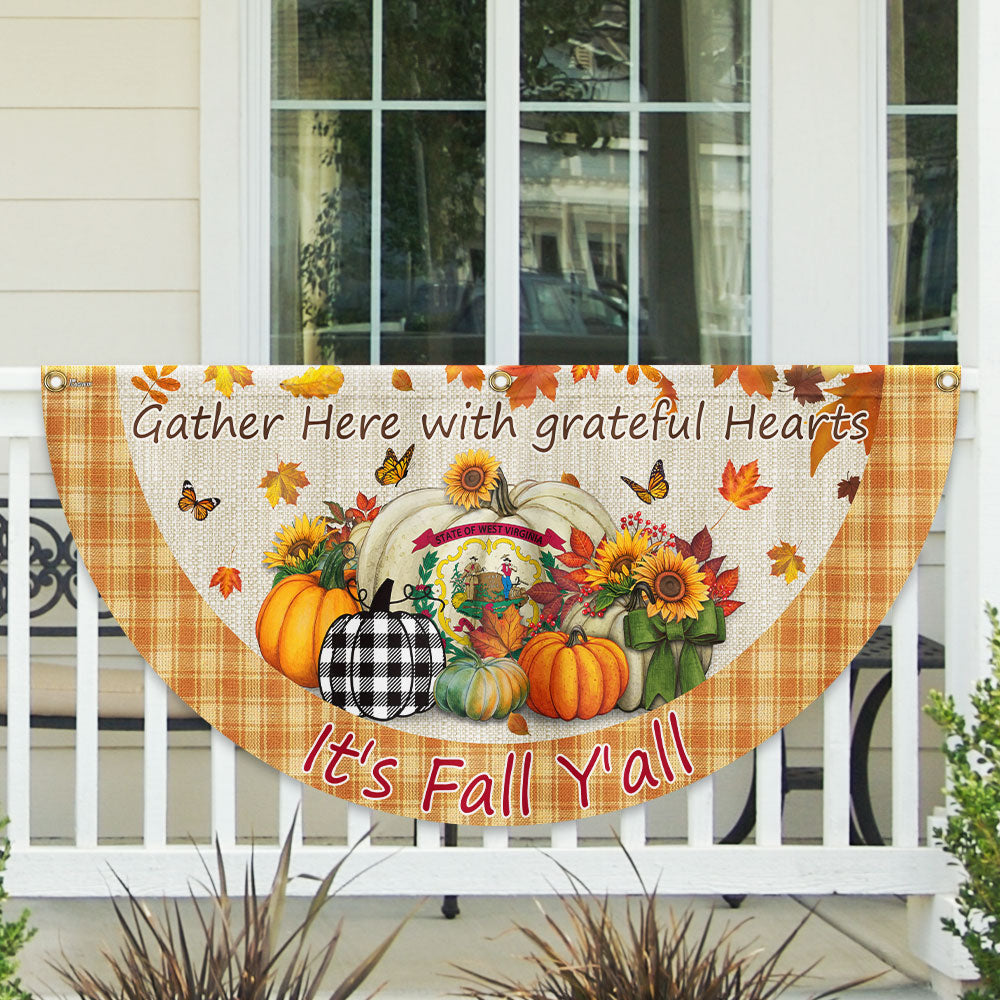 Fall West Virginia Flag It's Fall Y'all Halloween Pumpkin Thanksgiving Non-Pleated Fan Flag