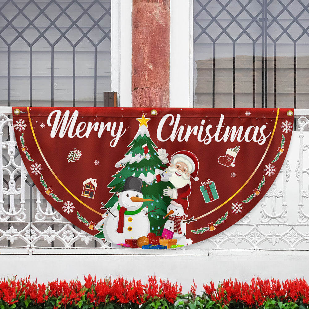 Merry Christmas Fan Flag - Santa Claus & Snowman Non-Pleated Holiday Décor - 3-Day Shipping