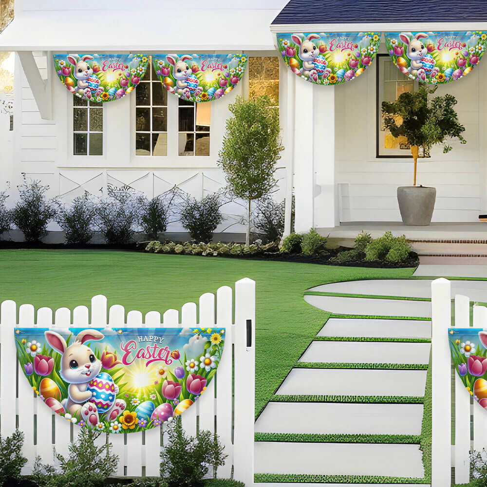 Happy Easter Bunny Rabbit Non-Pleated Fan Flag