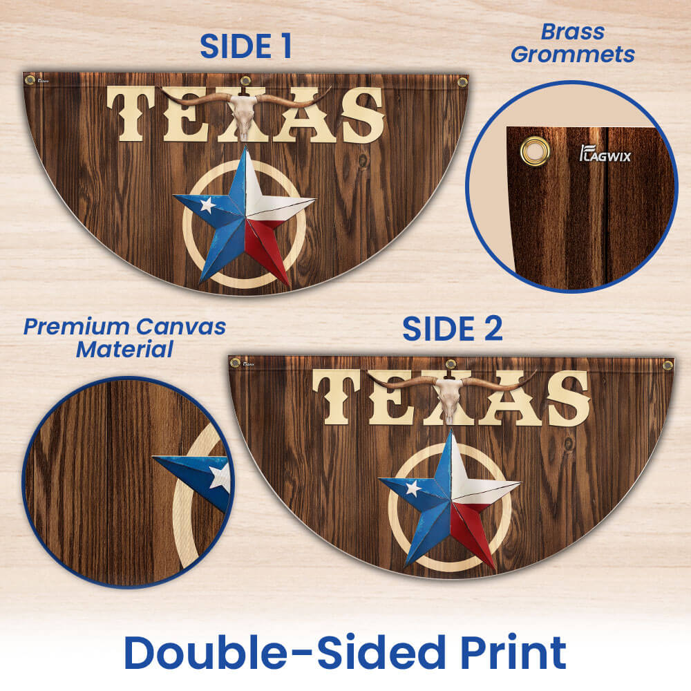 Texas Star Longhorn Non-Pleated Fan Flag