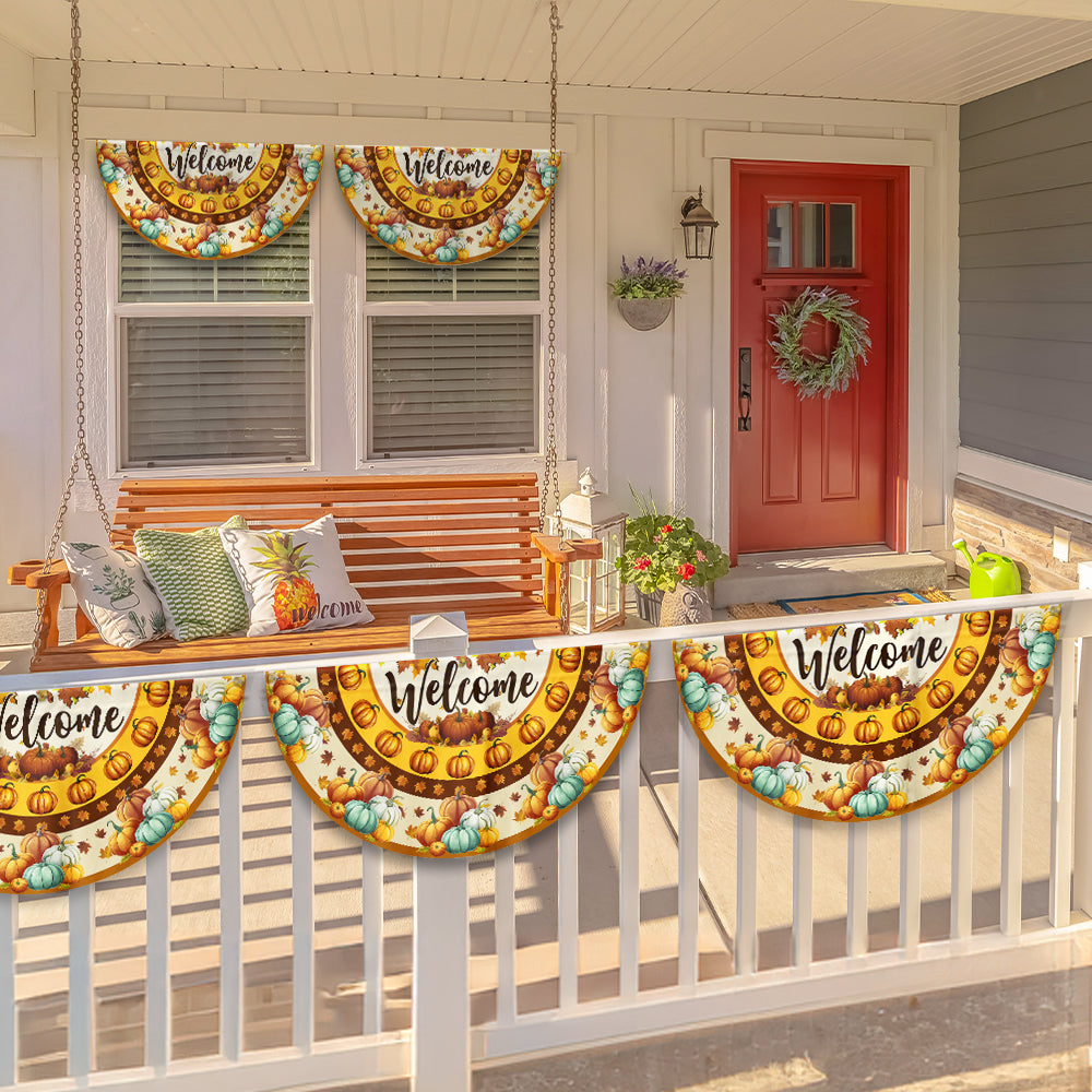 Welcome Fall Flag Pumpkin Thanksgiving Non-Pleated Fan Flag