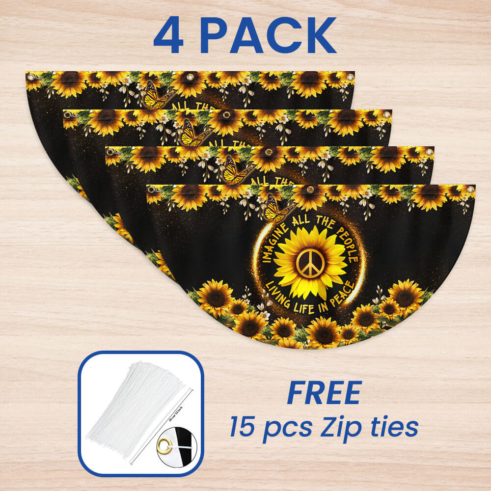 Hippie Sunflower Imagine All The People Living Life In Peace Non-Pleated Fan Flag