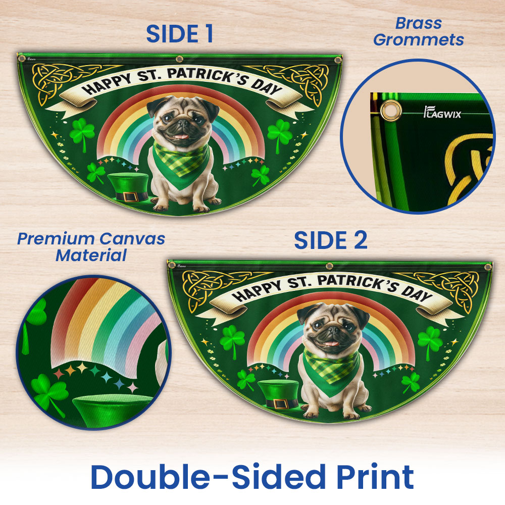 Pug Dog Happy St Patrick's Day Non-Pleated Fan Flag