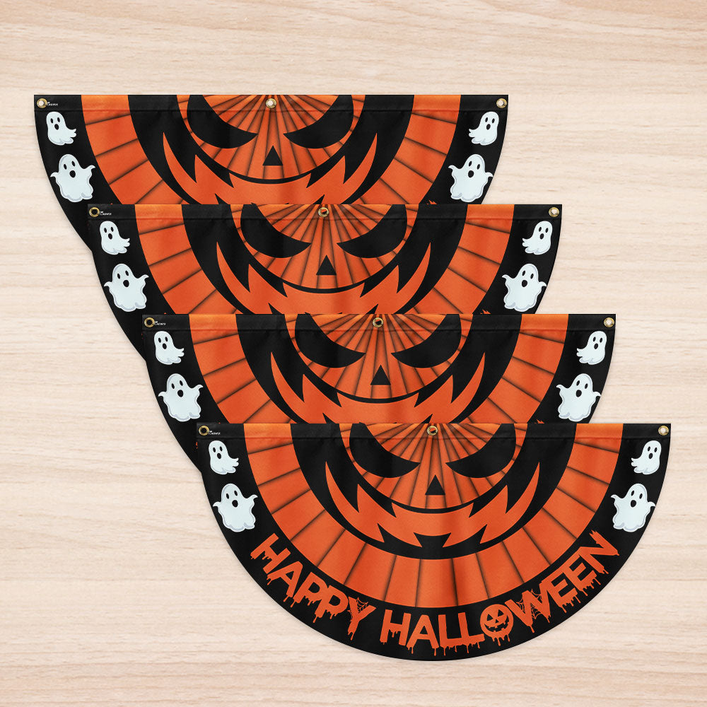 Happy Halloween Scary Pumpkin Non-Pleated Fan Flag