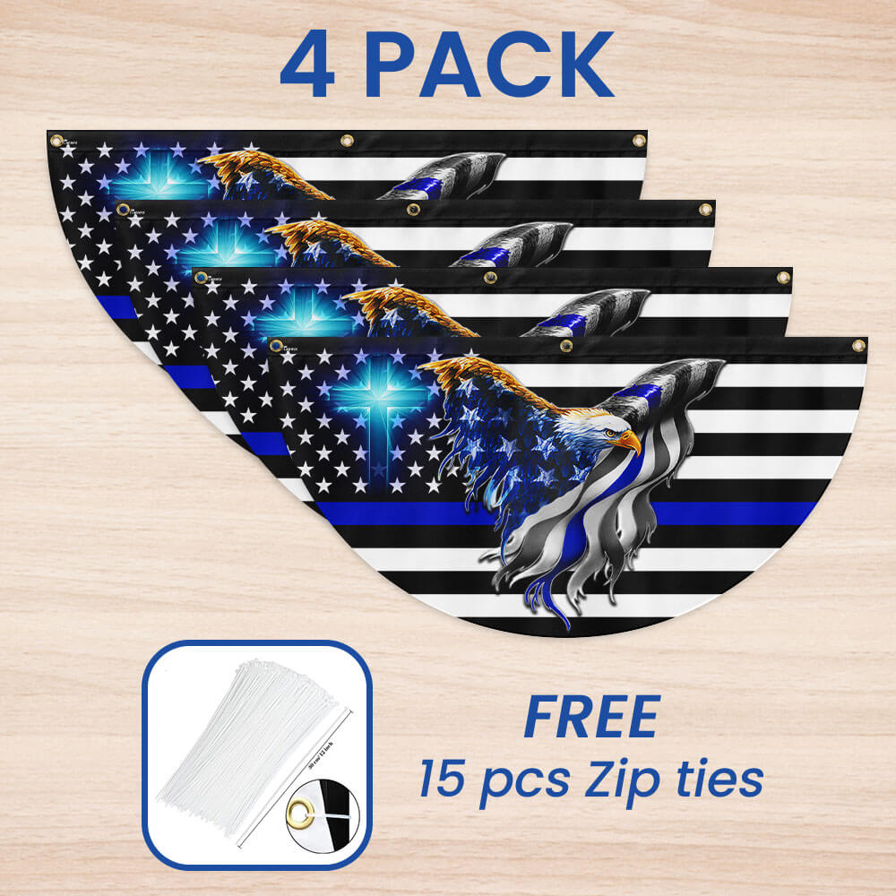 Flagwix American Flag - The Thin Blue Line. Police. Law Enforcement American Eagle Non-Pleated Fan Flag